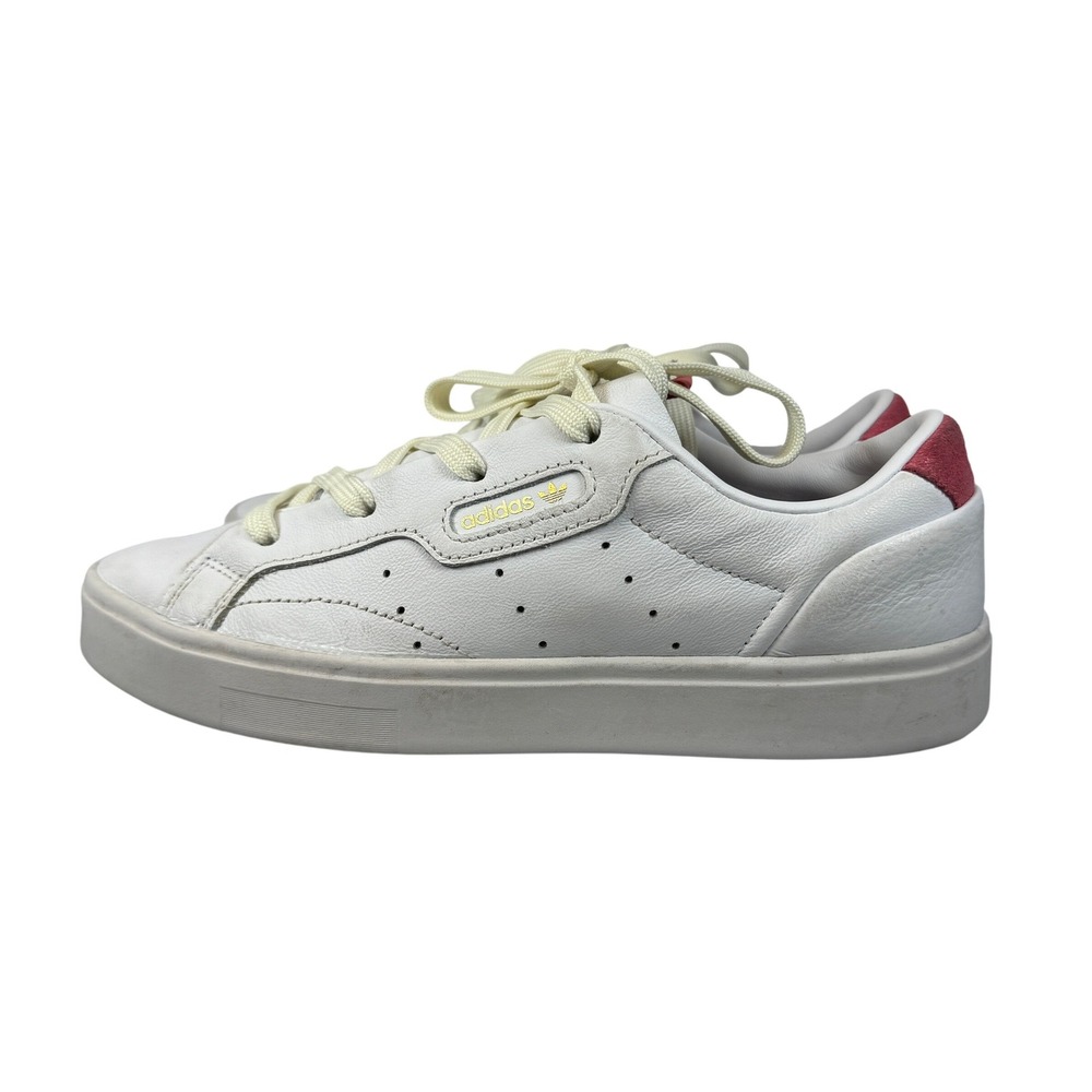 Adidas Sleek Women's White Leather Casual Sneakers Pink Heel Size 6.5